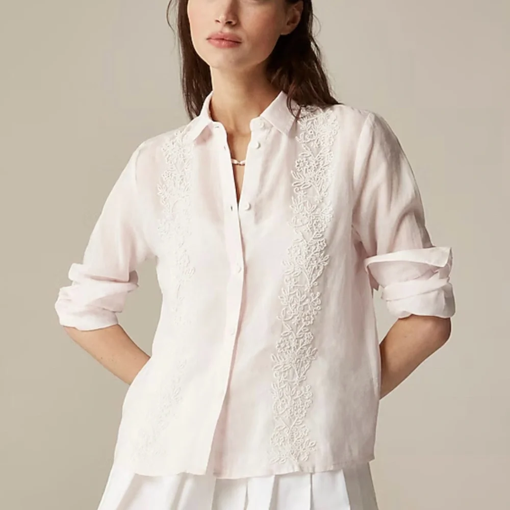 J Crew Collection Beaded Button-Up Shirt NWT Pastel Pink Ramie Luxury 10